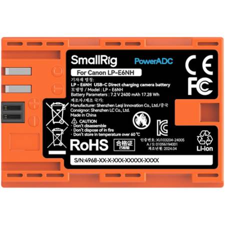 SmallRig 4968 - zamiennik akumulatora Canon LP-E6NH, 2400mAh, USB-C, pomarańcznowy_2